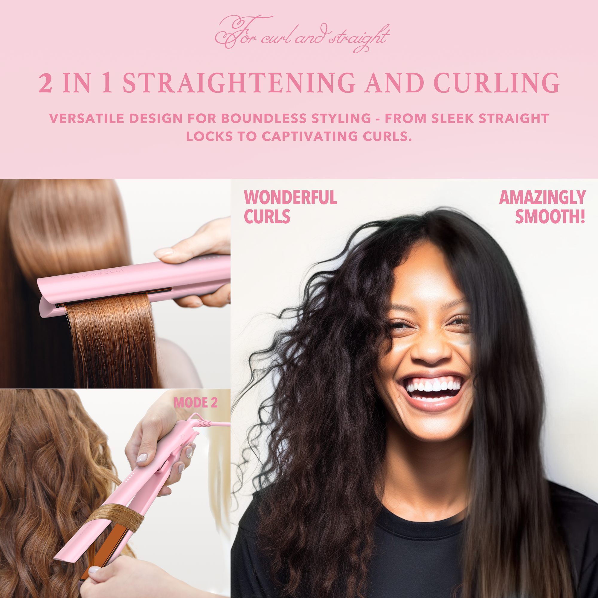 Giacomucci Titanelli 2 in 1 Titanium Hair Straightener and Curler (Pink) - Image 4