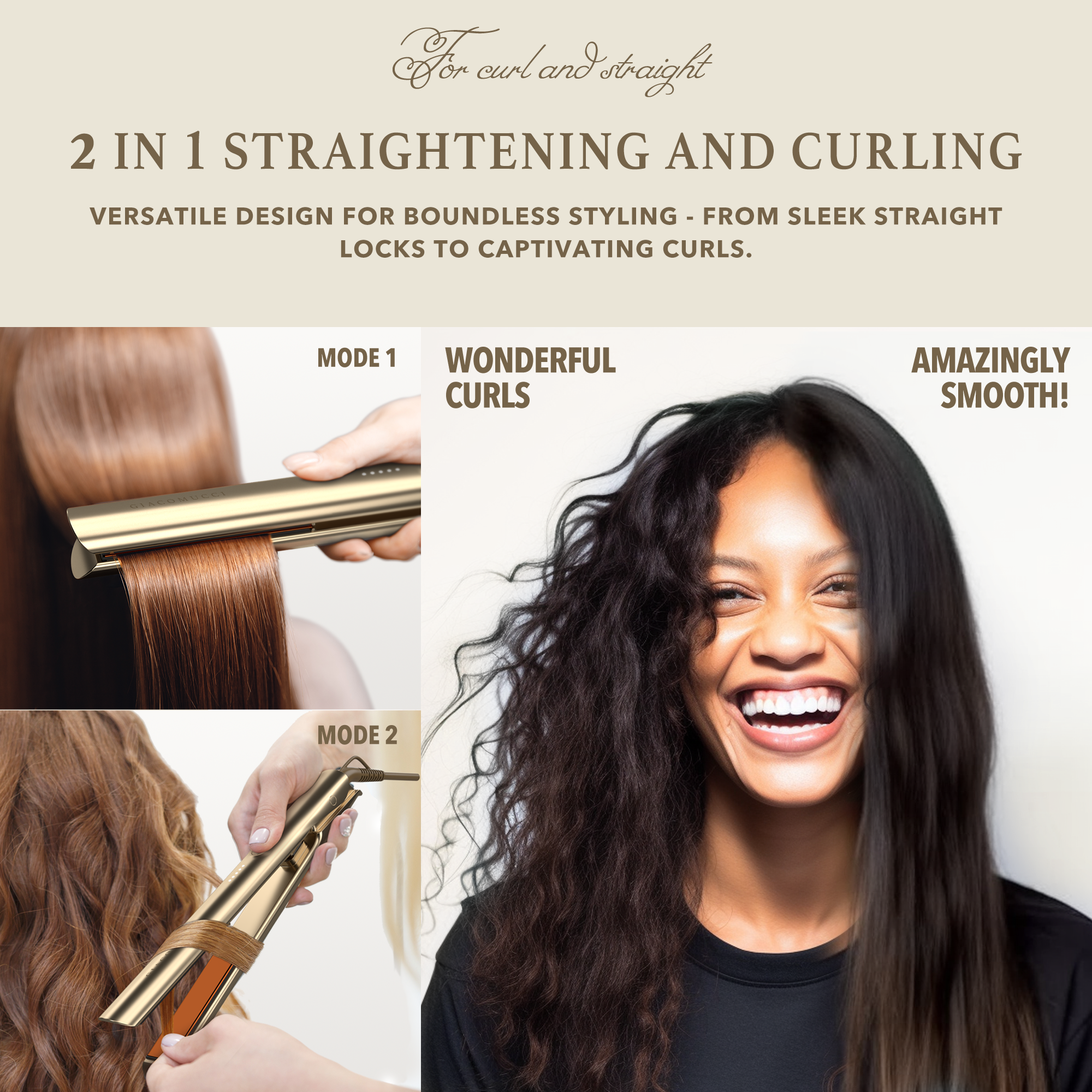 Giacomucci Titanelli 2 in 1 Titanium Hair Straightener and Curler (Gold) - Image 3